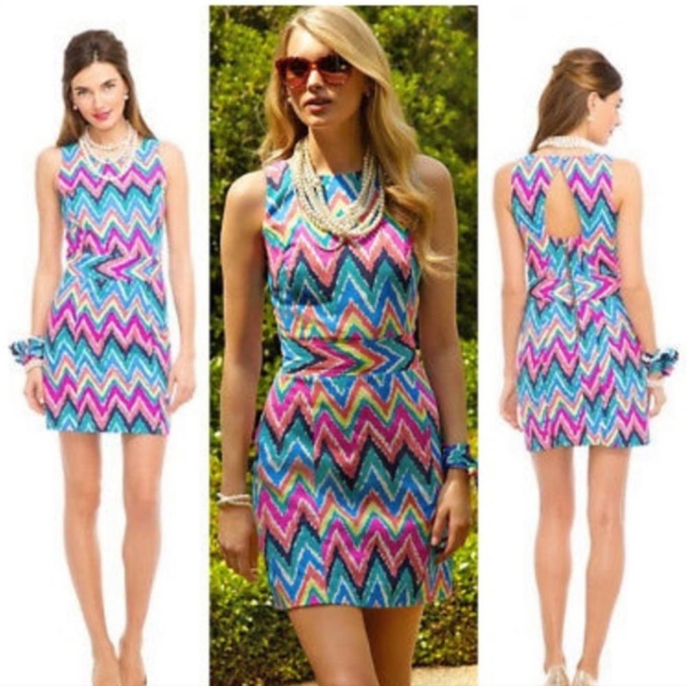Lilly Pulitzer Hearts a Flutter Multicolor Chevron Sleeveless Sheath Dre…